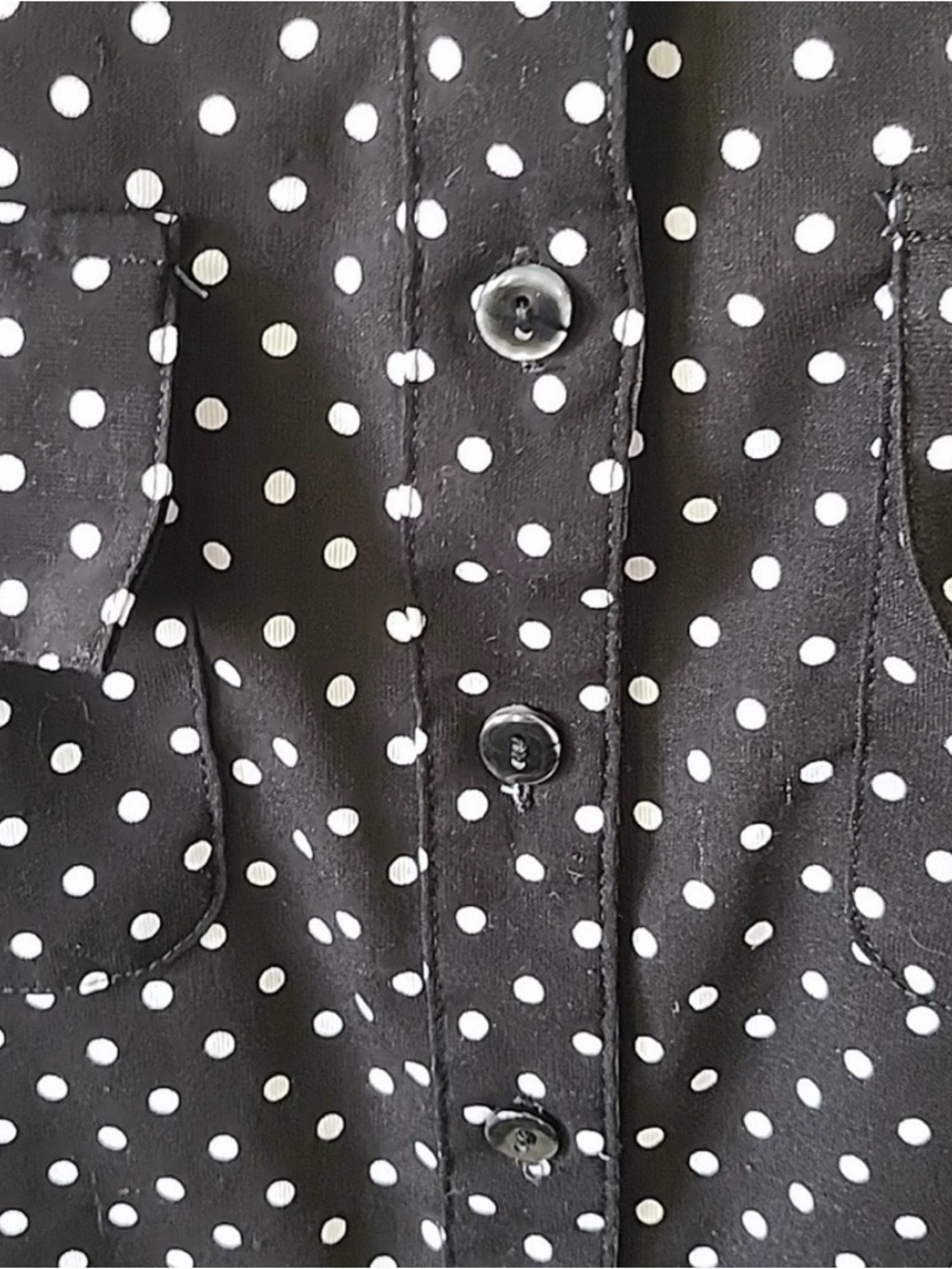 Notations Black and White Polka Dot Blouse with Straight Collar and Long Sleeves - Picture 8 of 13